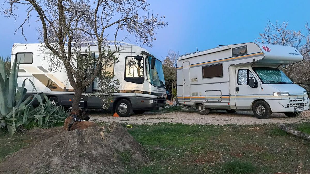 Zwei gebrauchte Wohnmobile nebeneinander hier ist die Versicherung fuer gebrauchtes Wohnmobil wichtig