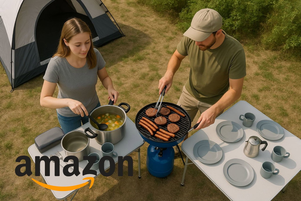 Campinggrill und Campinggeschirr bei Amazon